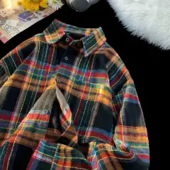 New Japanese-style Retro Color-block Design Loose-fit Shirt - Yellow - View 1