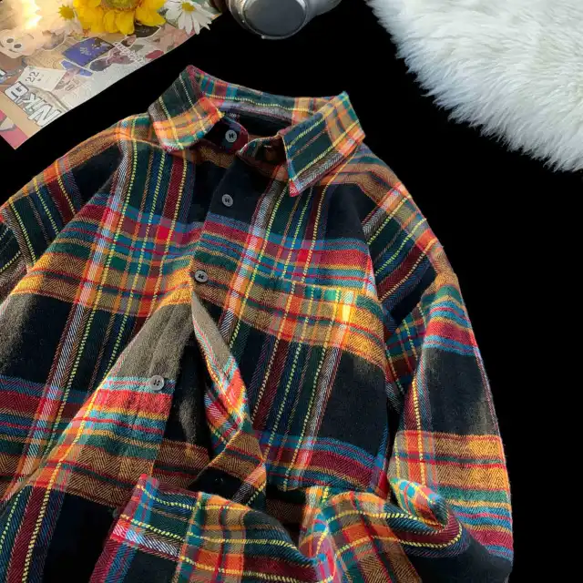 New Japanese style Retro Color block Design Loose fit Shirt Yellow - Shop at LoveMi