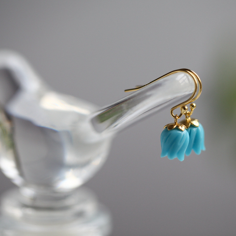 High-grade Turquoise Blue Flower Sterling Silver Earrings For Women