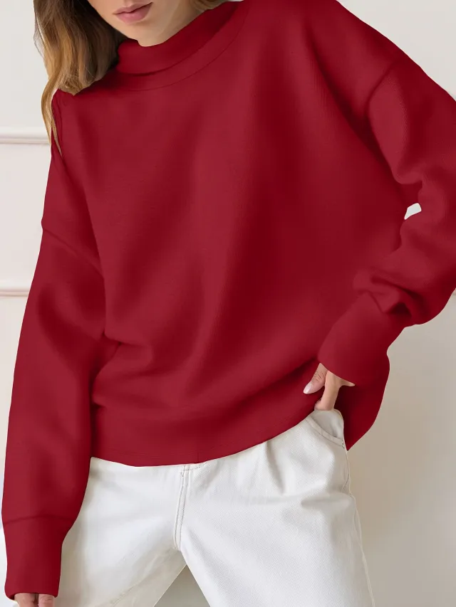 Fashion Simple Solid Color Long Sleeve Sweatshirt Versatile Brick Red - Shop at LoveMi