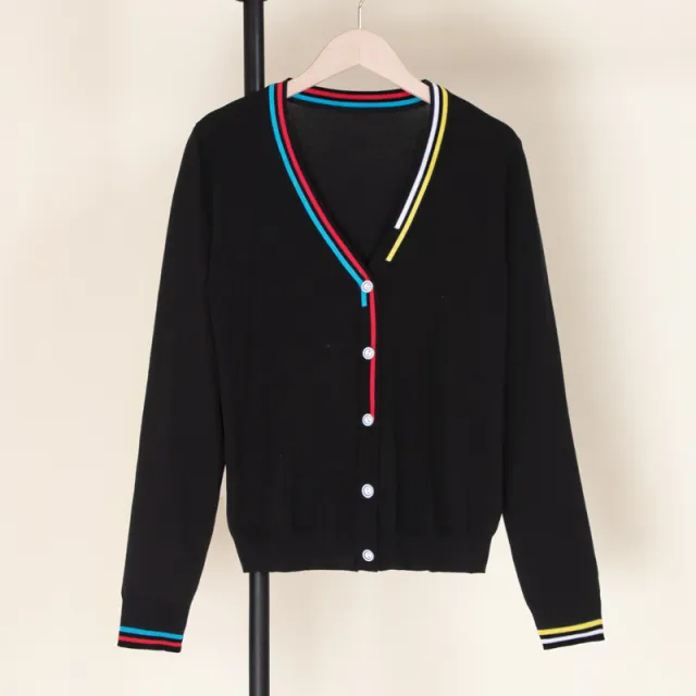 V neck Short Woolen Jacket Sweater Black - Shop at LoveMi