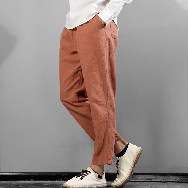 Mens Linen-Cotton Casual All-Match Solid-Color Pants