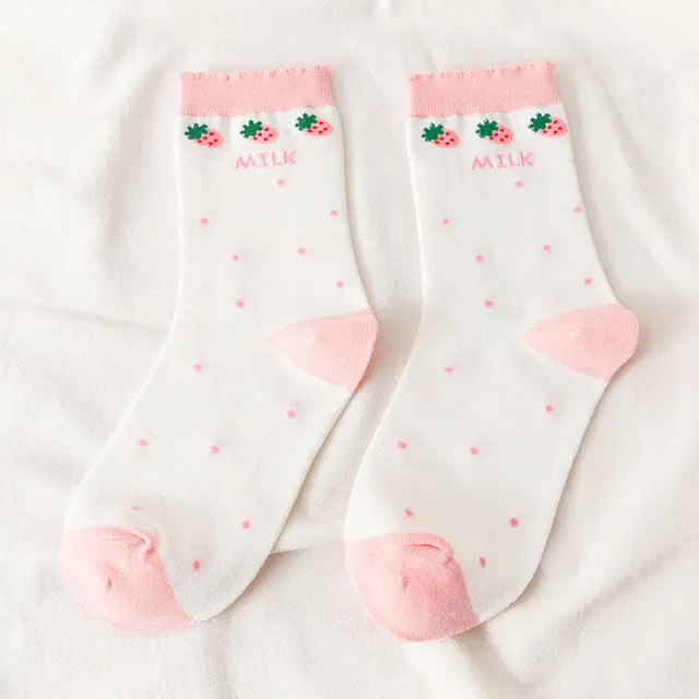 Mid calf Autumn And Winter Pure Cotton Cartoon Cute Thigh High Socks 2364 Strawberry - Shop at LoveMi