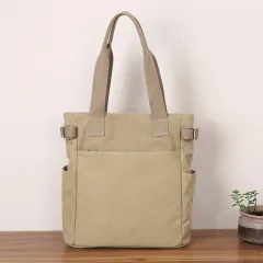 Casual Retro One-shoulder Hand-held Tote Canvas Bag For Women - Khaki - View 1