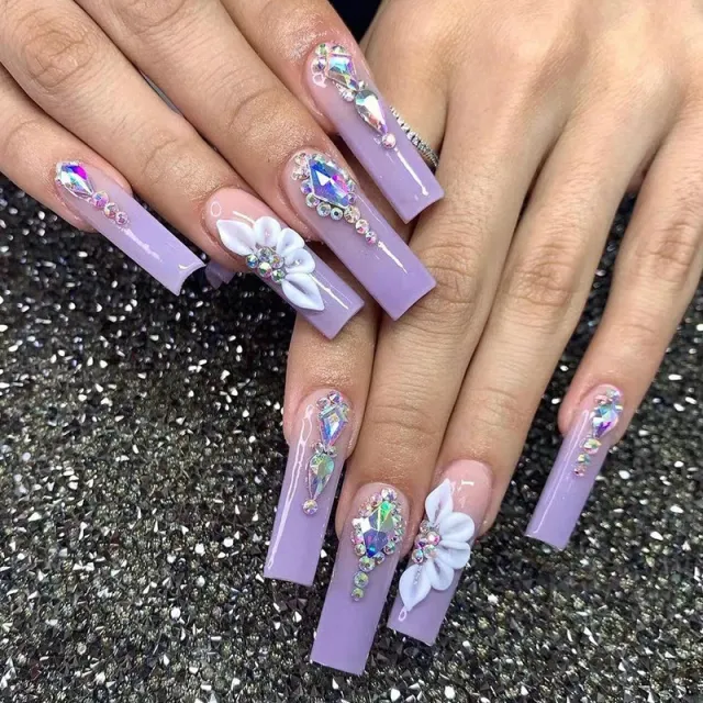 Nail Stickers Gradient White Petals Rhinestone Purple Jp2379 - Shop at LoveMi