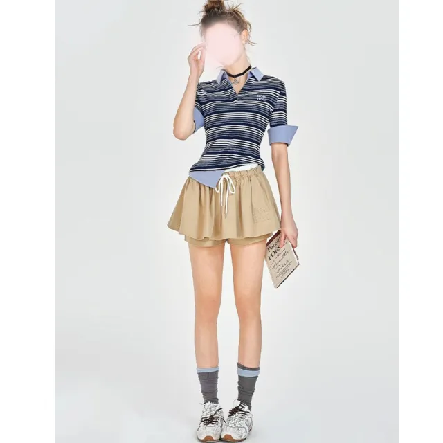 Wear Khaki Low Waist Drawstring Lace Puff Short Skirt Khaki - Shop at LoveMi