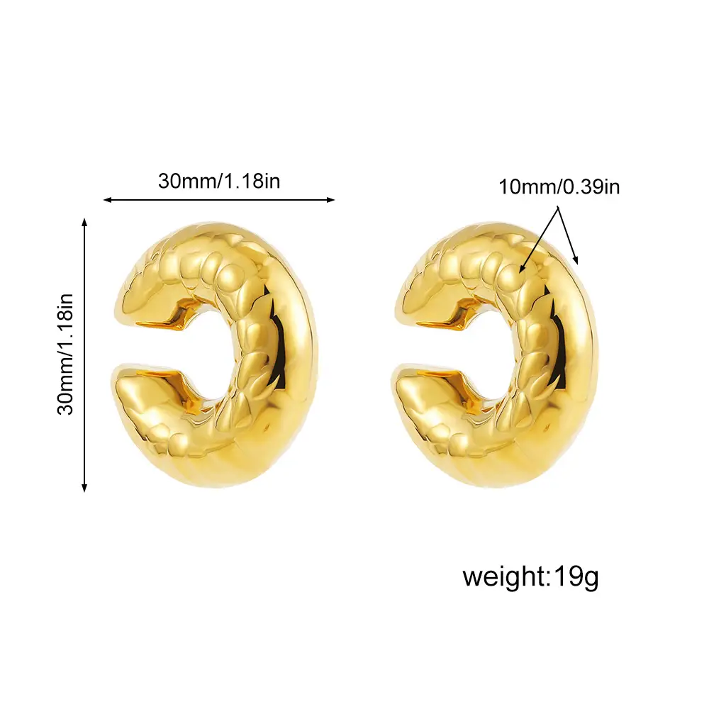 Simple 18K Real Gold Thick Tube C- Shaped Earrings