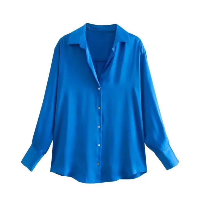 7 color Silk Satin Blouse Top Sapphire Blue - Shop at LoveMi