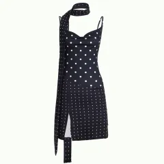 Strap Spicy Girl Style Figure-hugging Neck Scarf Dress - Black - View 1
