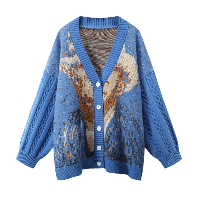 Retro Lazy Style Design Sense Niche Sweater For Women Blue - Shop at LoveMi
