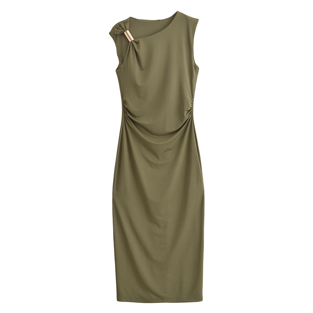 Women's High-grade Satin Sleeveless Pleated Dress