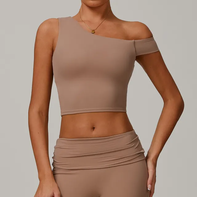 Yoga Vest Women's Irregular Shoulder Sports Workout Underwear Coral - Shop at LoveMi