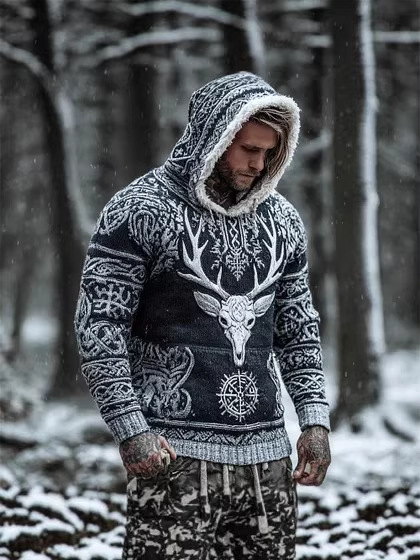 Men's Casual Printed Hoodie With No Pockets
