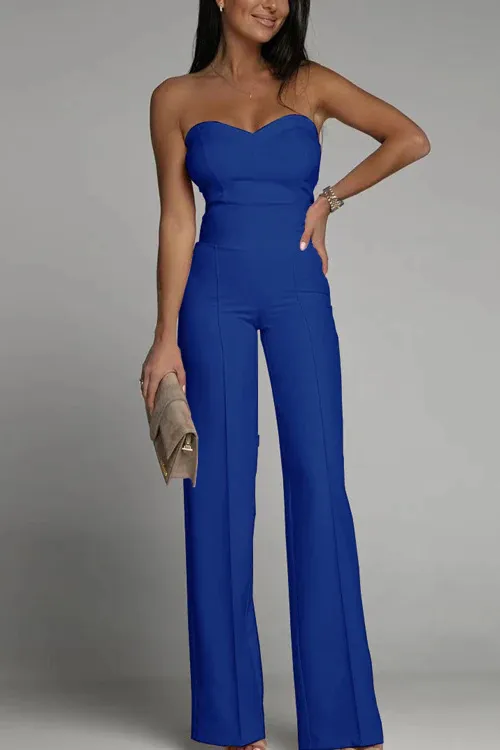 Women's Slim fit Tube Top Straight Jumpsuit Blue - Shop at LoveMi