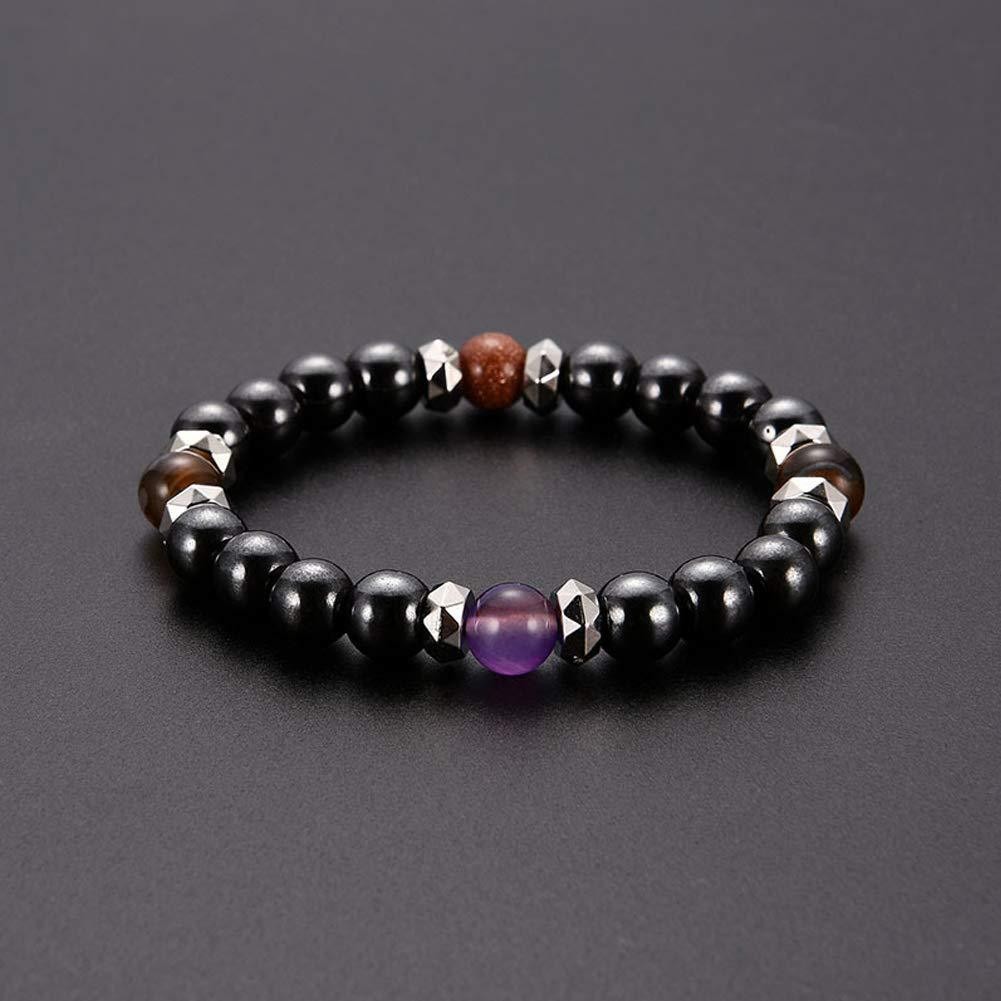 8mm Black Tourmaline Bracelet With Cinnabar And Amethyst Stones