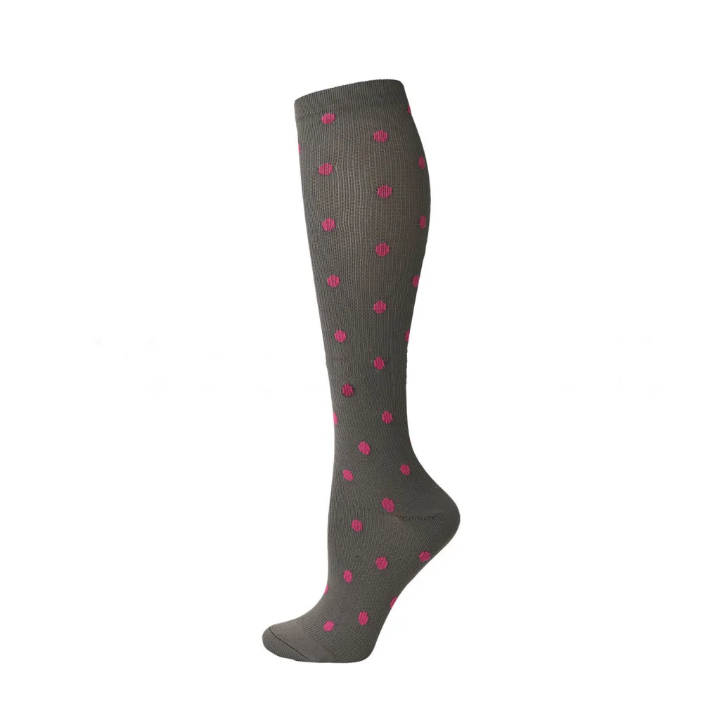Women's Simple Printed Sports Calf Compression Stockings - Gray Pink Dots