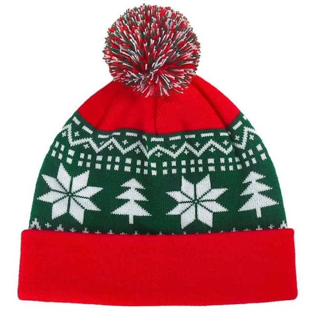 Jacquard Christmas Fluffy Ball Cap Thermal Head Cover Knitted Hat Dark Green - Shop at LoveMi