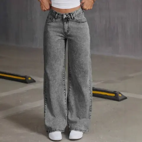 Vintage Bow Embroidered Washed Jeans for Women Straight Loose