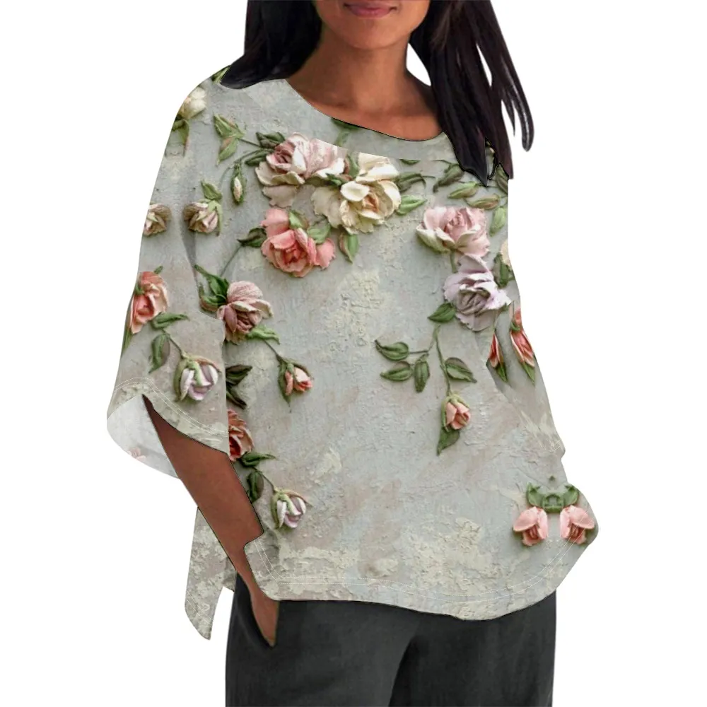 Women's Flower Element Shading Bamboo Linen Shirt - R249832B53D723-S