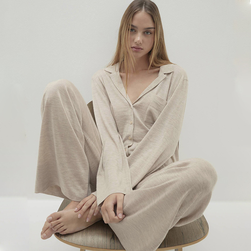 Casual Cardigan Pajama Set With Long Sleeves And Long Pants