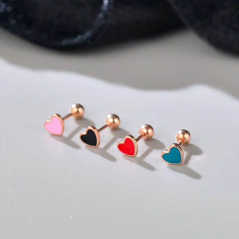 S925 Silver Colorful Heart Ear Cuff Stud