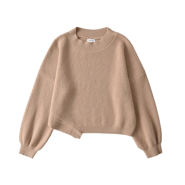 Women's American style Temperament Leisure Slant shoulder Loose Sweater Khaki - Shop at LoveMi