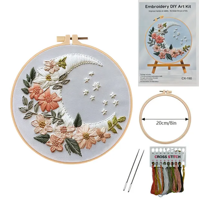Embroidery Diy Material Package Silver Moon Butterfly Dragonfly Fallen Leaf Pattern Silver Moon Flowers - Shop at LoveMi