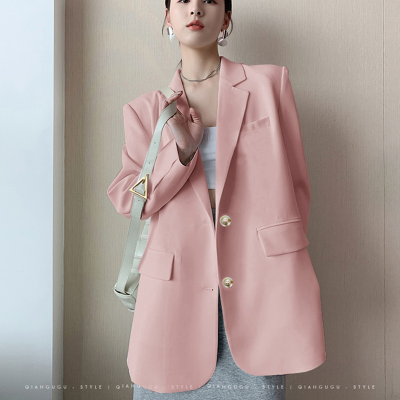 Women's Solid Color Casual Korean Loose Jacket Pink - Shop at LoveMi