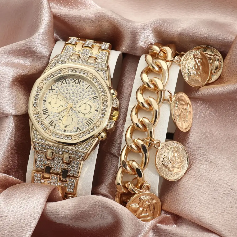 Watch Men's Diamond Large Dial Quartz