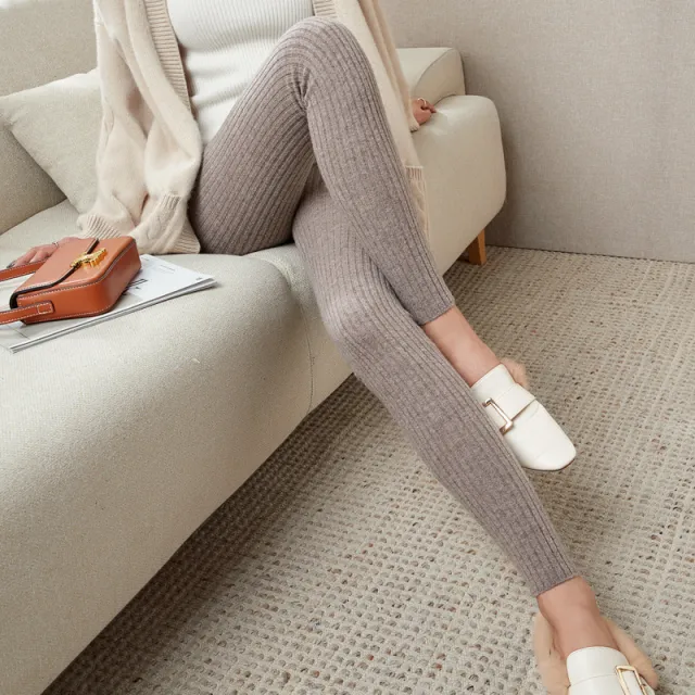 Drawstring Slim Fit Slimming Leggings Stretch Knitted Warm keeping Pants Outer Wear Camel - Shop at LoveMi
