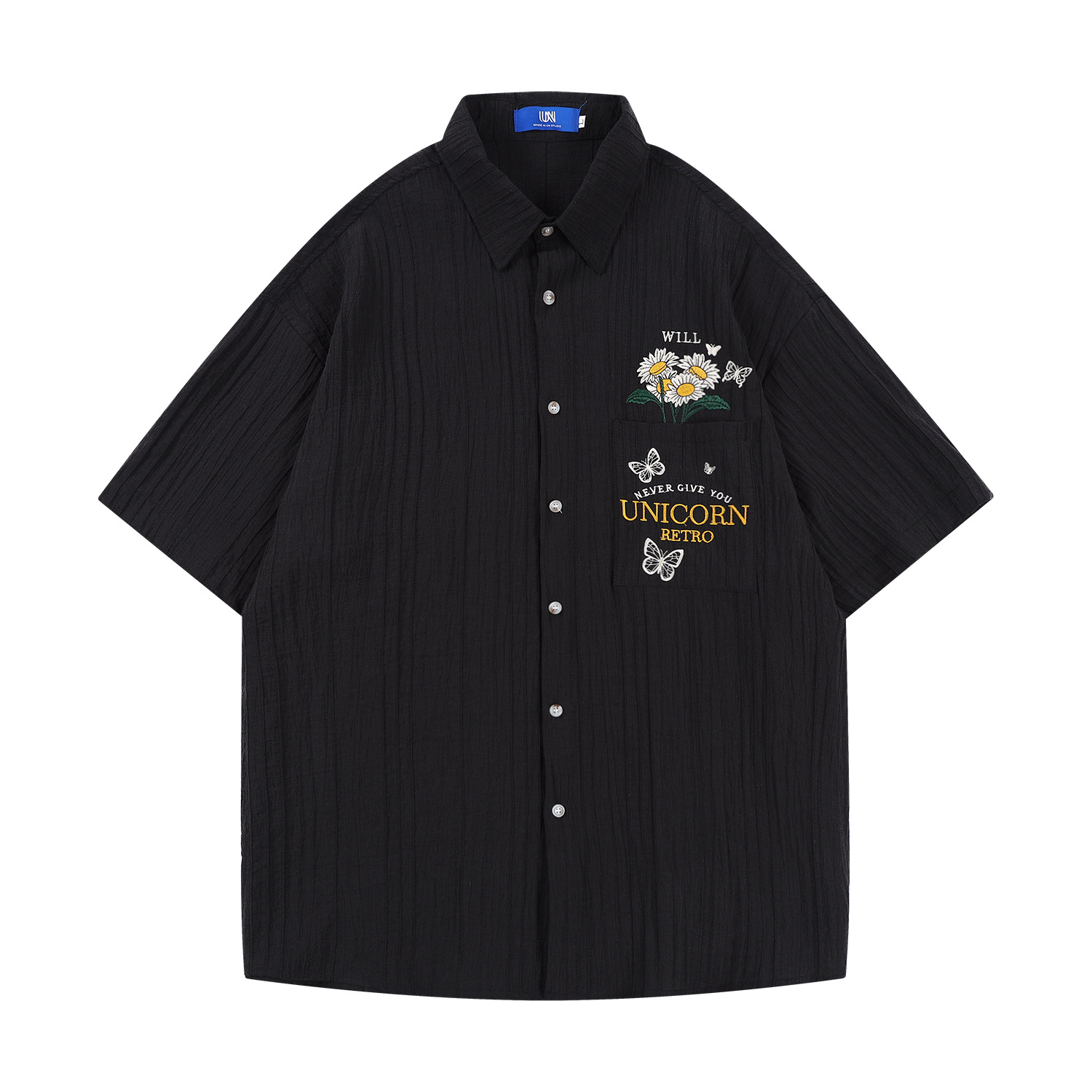 Butterfly Flower Embroidered Shirt Short Sleeve Top