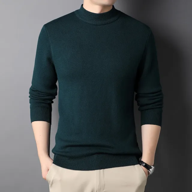 Pure Color Half Collar Men's Slim Fit Sweater Base Sweater Green - Shop at LoveMi