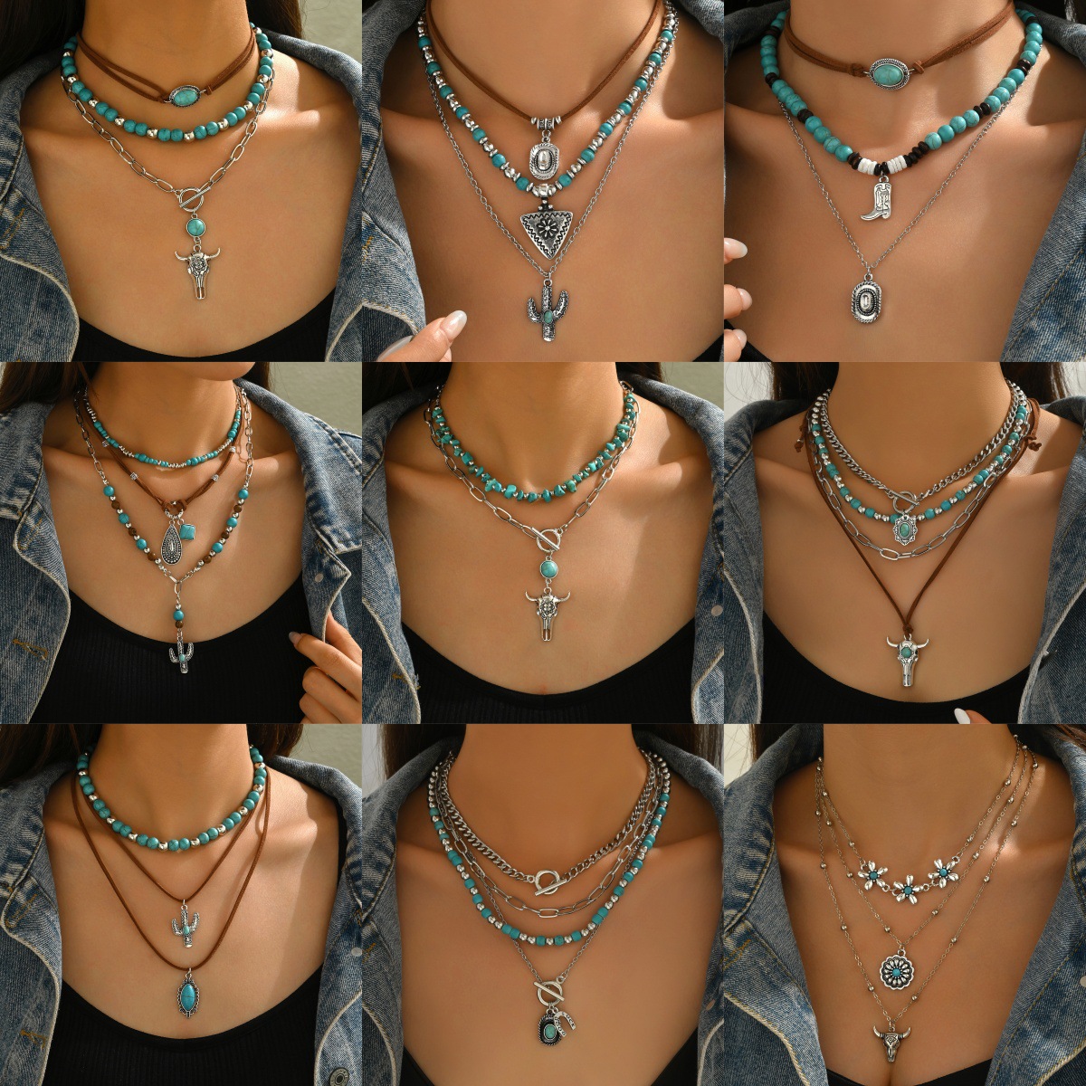 Western Cowboy-Style Turquoise Necklace Set