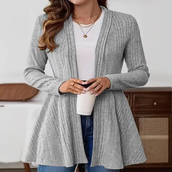 Long Sleeve Simple Cardigan Coat Mid length Gray - Shop at LoveMi