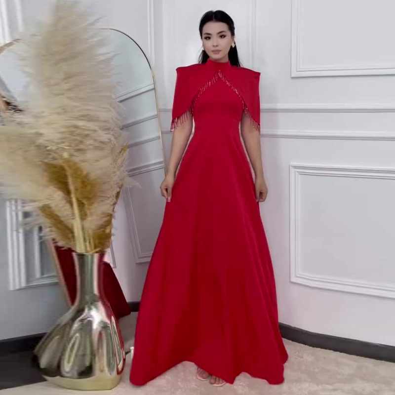 Elegant Fashion Stand-collar Figure-flattering Waist-cinching Dress