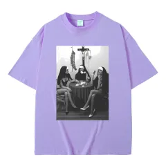 Nuns Naked Playing Card Smoking Drinking Funny Meme T-Shirt - Lightpurple - View 1