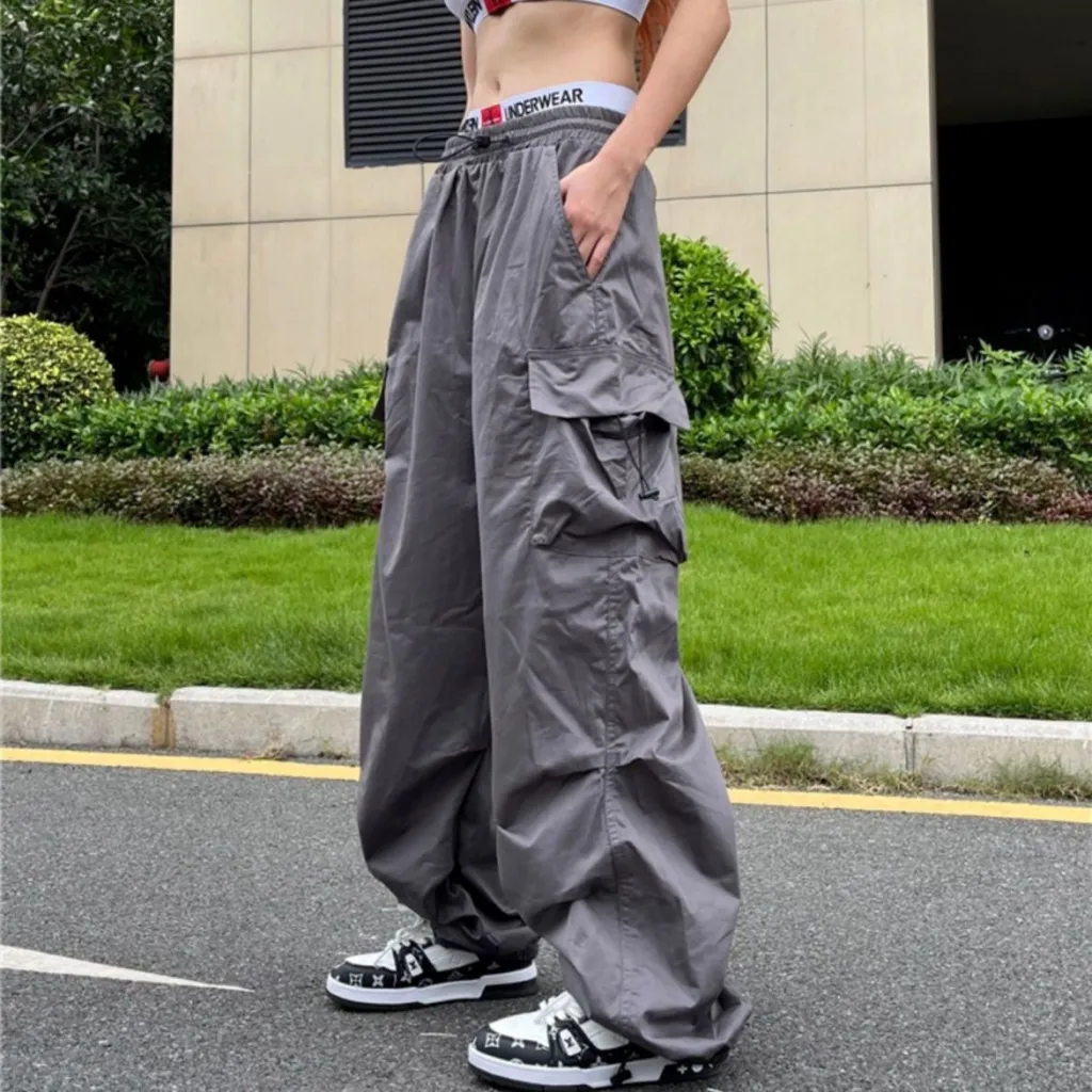 Cargo Pants Hip Hop Loose Couple Wide Leg Casual - Gray