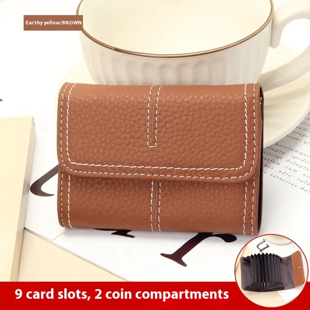 Large Capacity Women's Certificate Holder First Layer Cowhide Card Holder Wallet Yellow - Shop at LoveMi