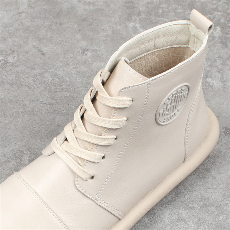 Wool-Lined Lace-Up Ankle Boots in Beige