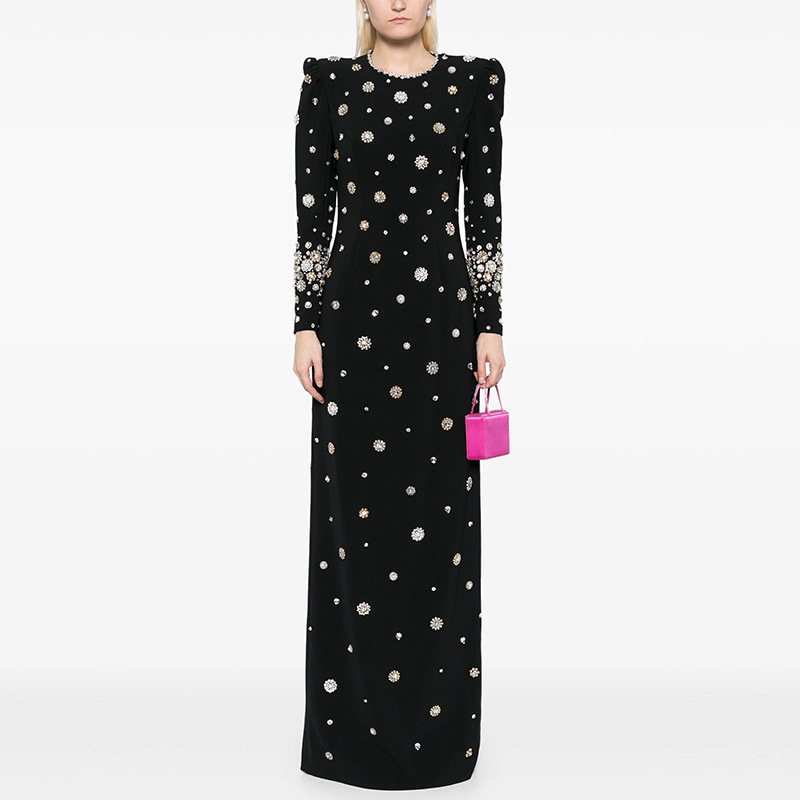 Heavy-duty Beaded And Diamond-embellished Slim-fit Maxi Dress