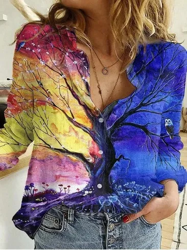 Women's Printed Casual Long Sleeve Shirt Style 21 Xxl - Shop at LoveMi