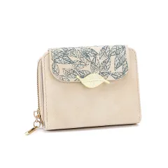 Women's Short Print Flip Zipper Wallet - Apricot - View 1