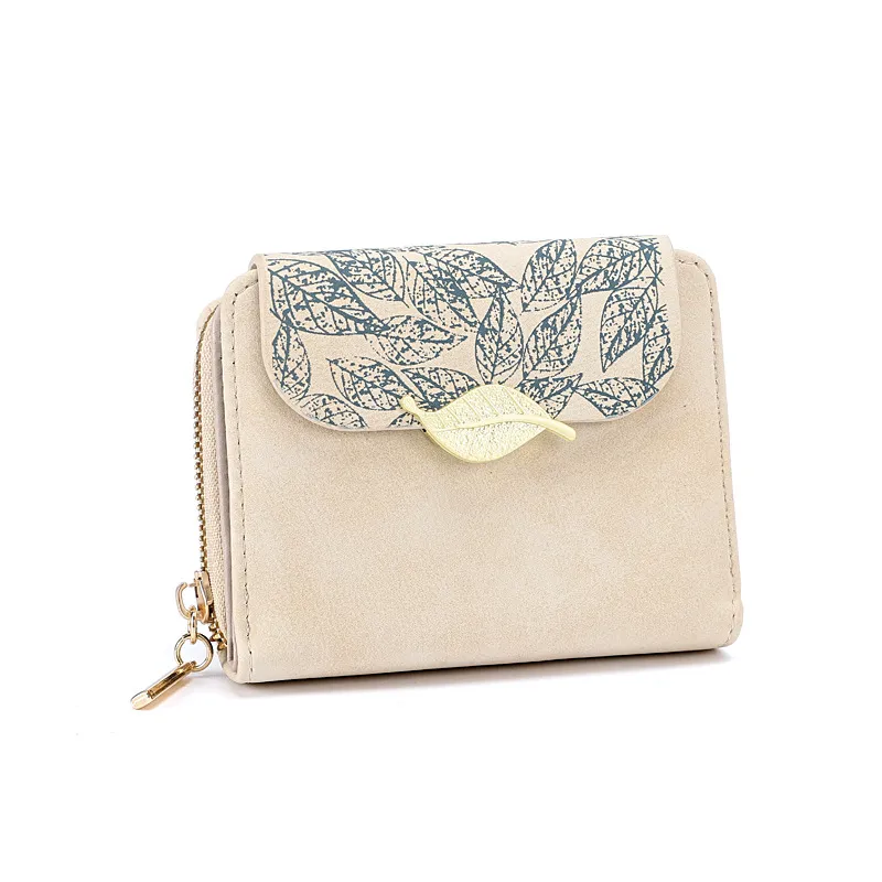 Women's Short Print Flip Zipper Wallet - Apricot