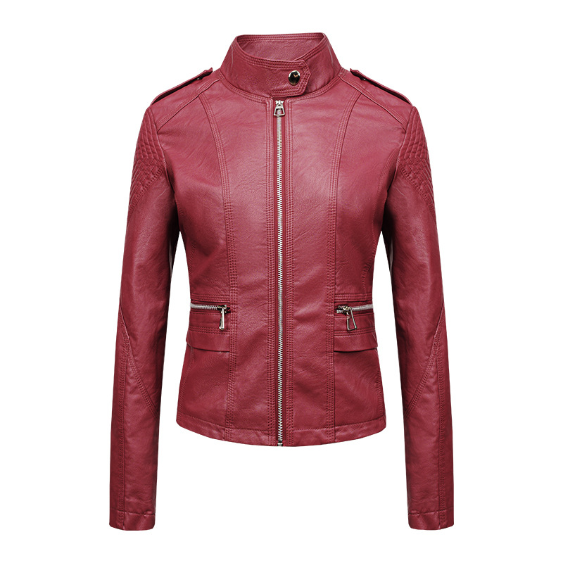 Women's Leather Jacket Women's Slim-fit Leather Jacket Women's Motorcycle Clothing PU Leather Women's Jacket Short Women's Leather Jacket Three-line Craft