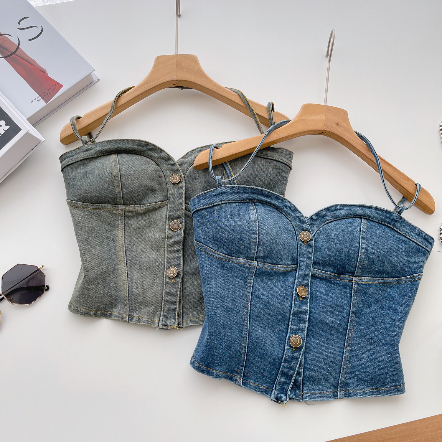 American Retro Hot Girl Wear Design Sense Denim Vest