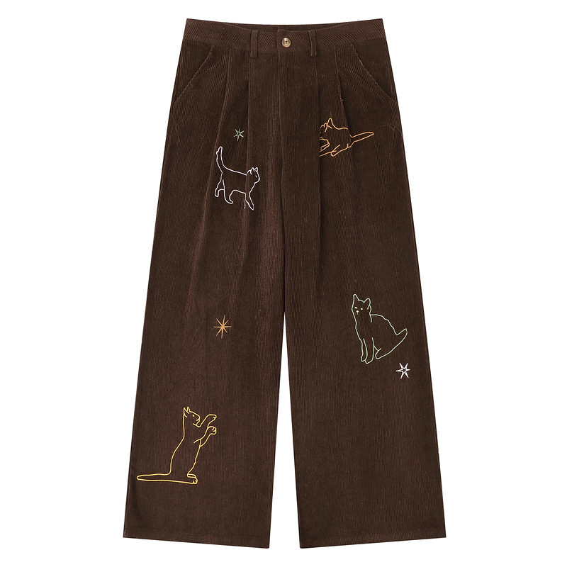 Embroidered Corduroy Casual Pants Womens
