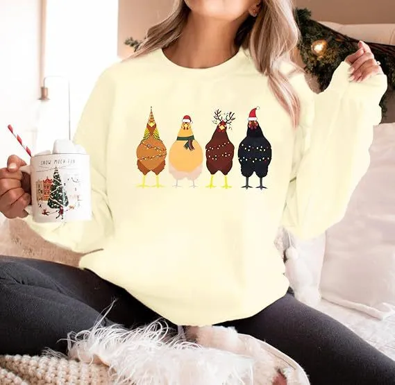 Chicken Sweatshirt Farm Animal Pullover Hoodie Cotton Apricot - Shop at LoveMi