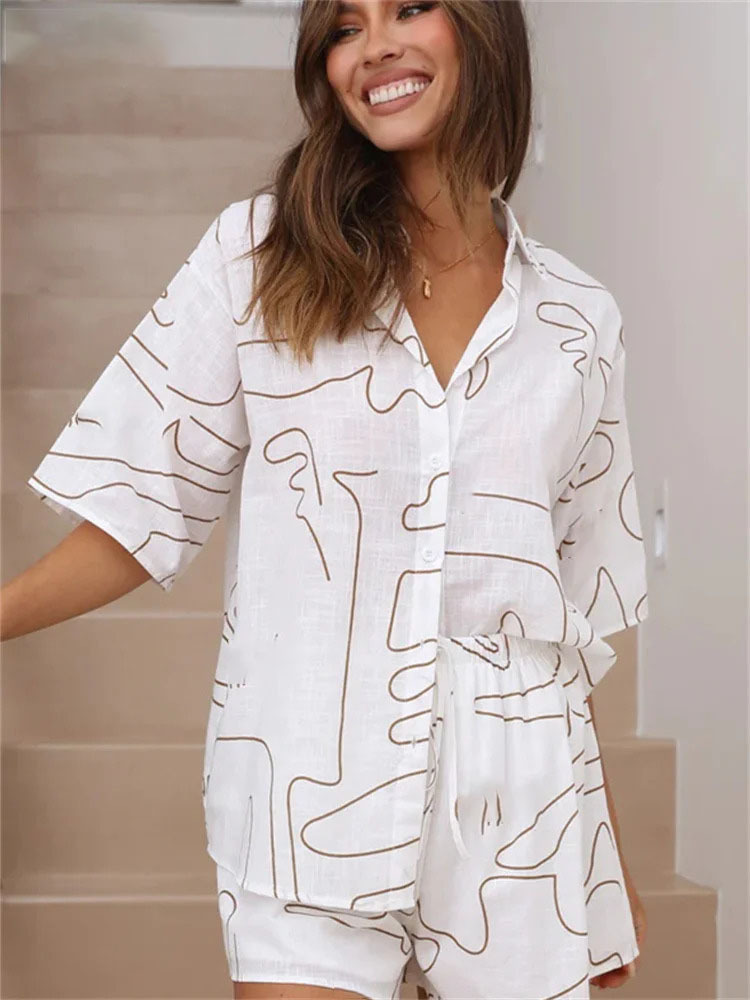 New Loose Casual And Comfortable Women's Short sleeved Shorts Shirt Two piece Set G57Z267 L - Shop at LoveMi