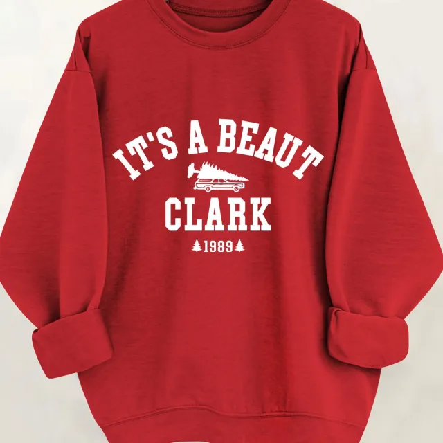 Casual Long Sleeve Round Neck Letter Print Pullover Sweater Red - Shop at LoveMi