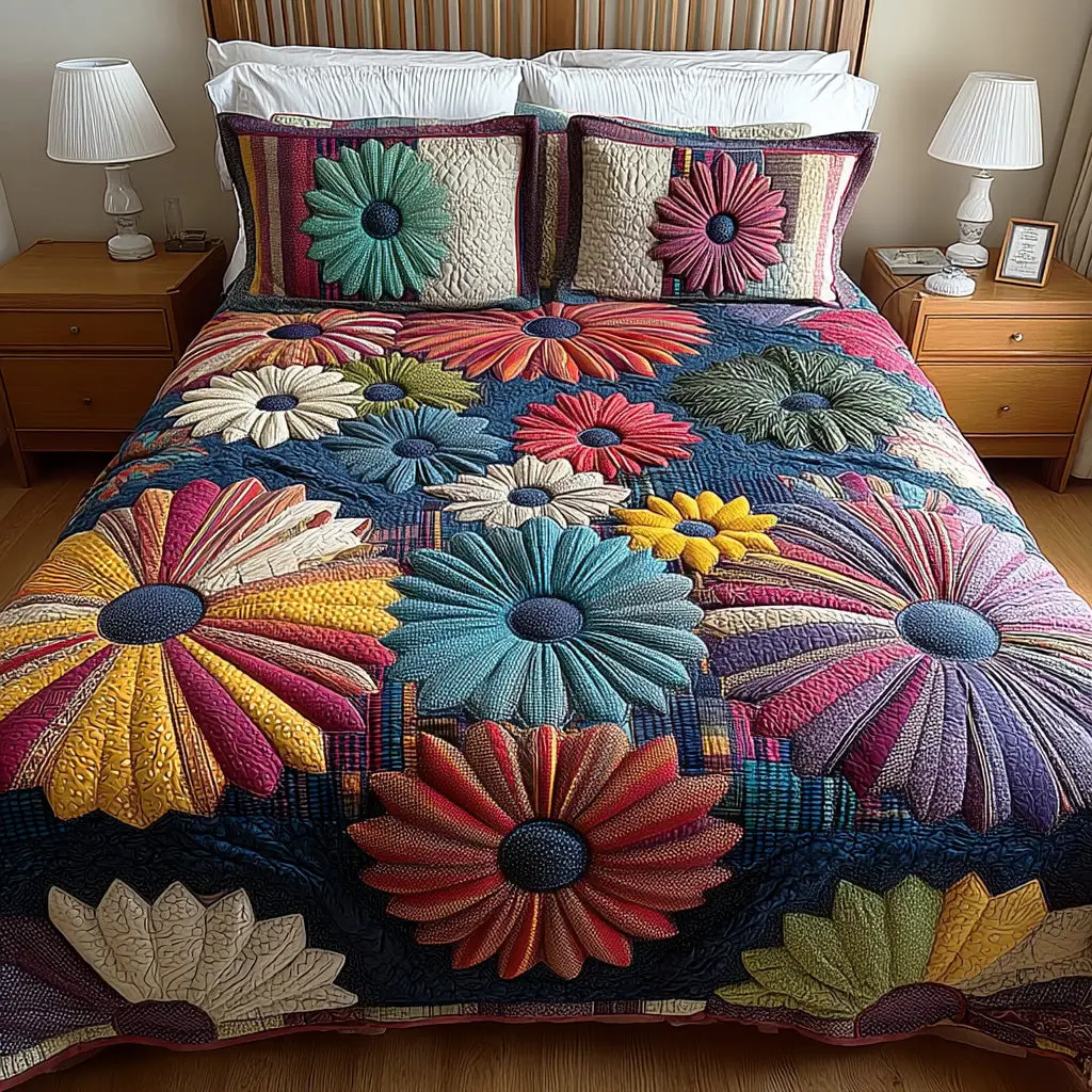 Kaleidoscope Pattern Bed Cover Three-Piece Set